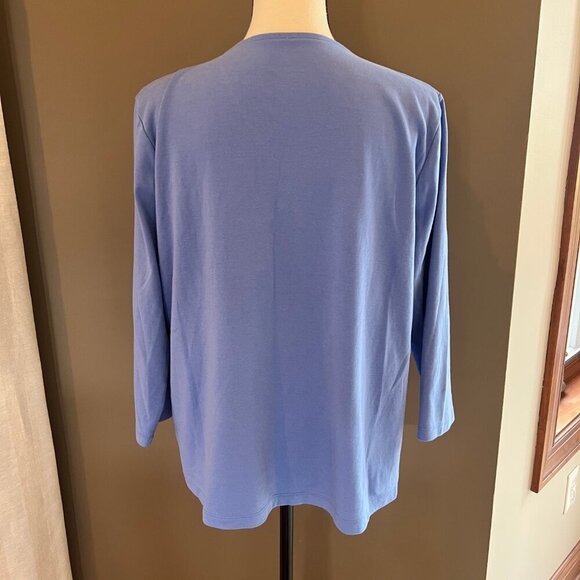 Lands' End 3/4 Sleeve Purple V-neck cotton blend top, Size XL - Picture 3 of 8